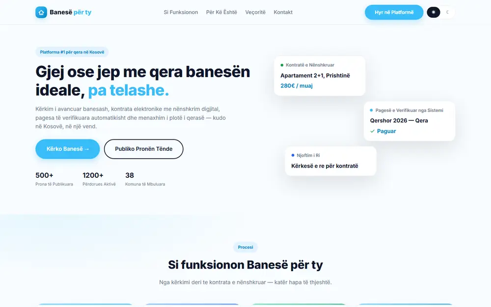 Homepage preview of the Banesë për Ty website