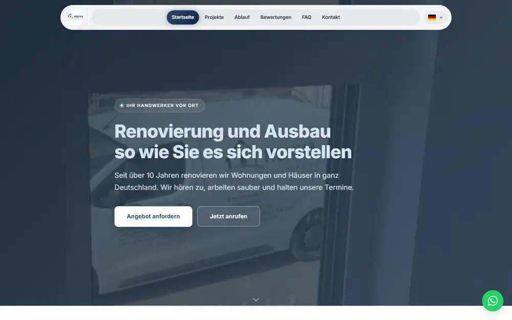 Homepage preview of the Hoxha Handwerk website